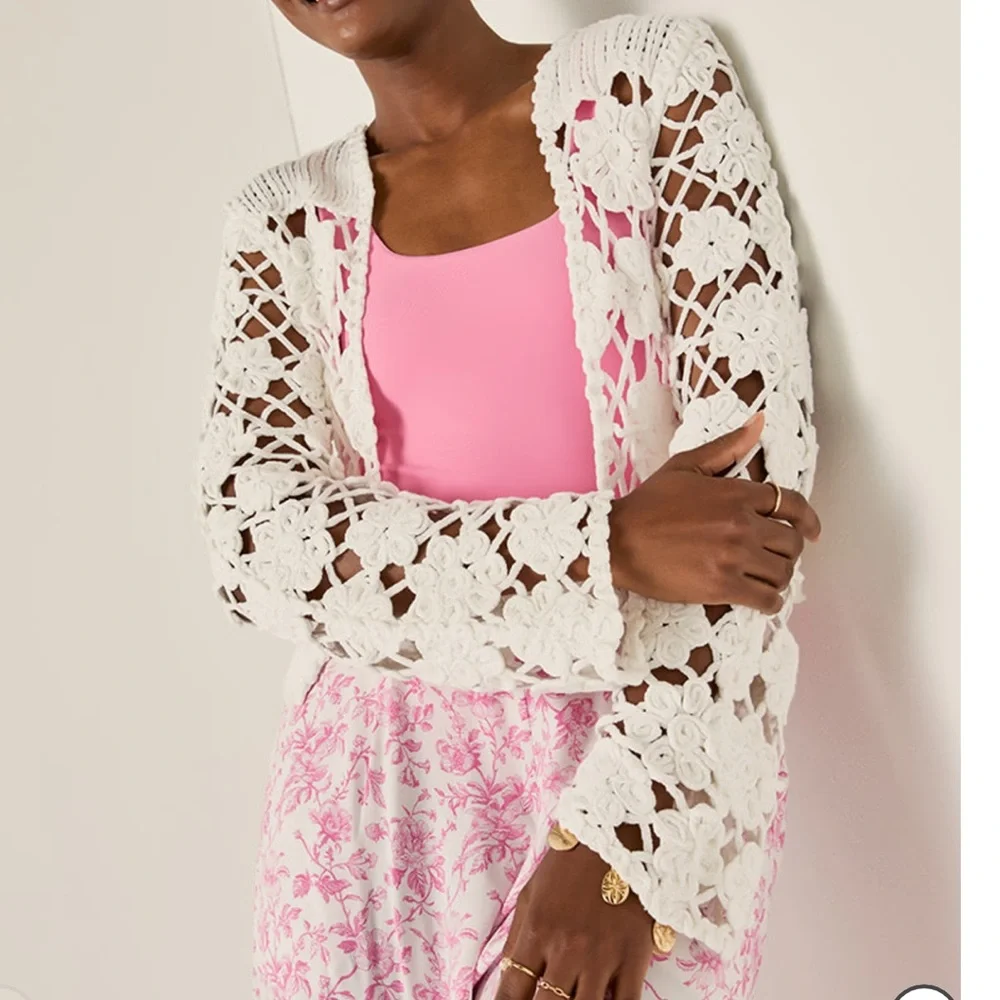 Francesca's Pam Floral Macrame Cardigan - Picture 1 of 12